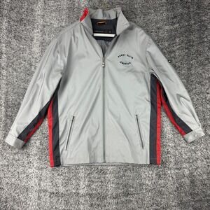 Vtg 90s Perry Ellis America 76 Mens L Zip Up Jacket Silver Red Black USA Graphic